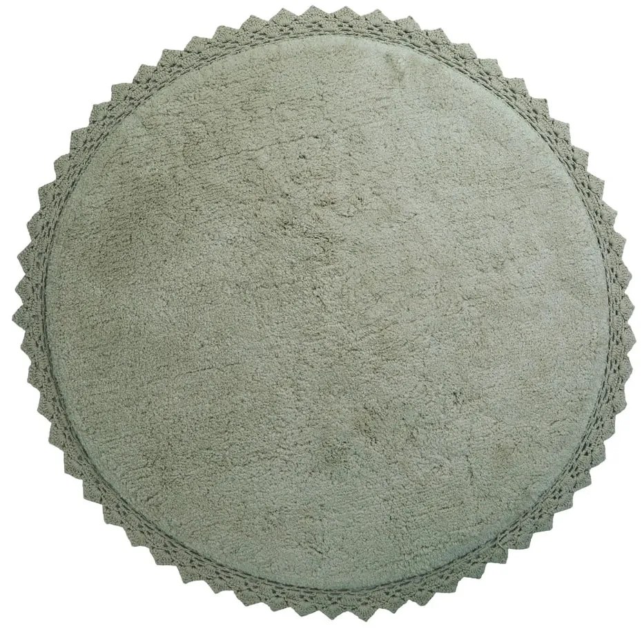 Tappeto rotondo verde in cotone lavabile e tessuto a mano ø 110 cm Perla Olive – Nattiot