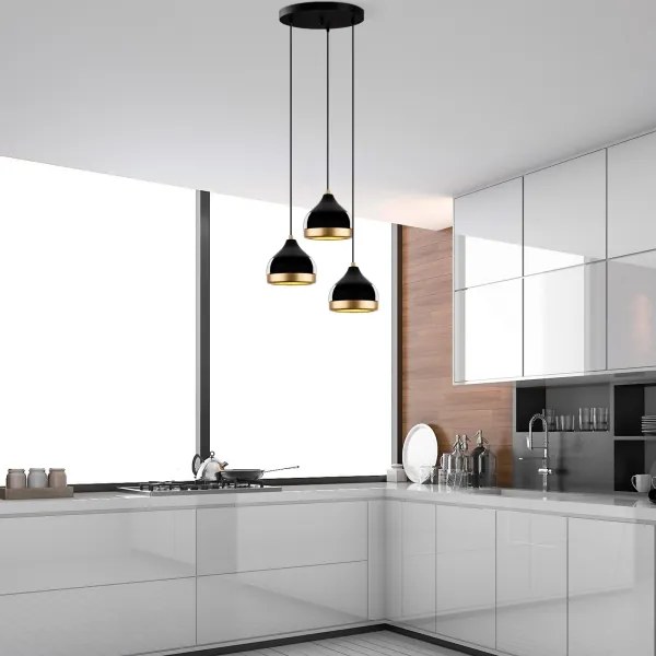 Lampadario a sospensione con cavo YILDO 3xE27/40W/230V nero/oro