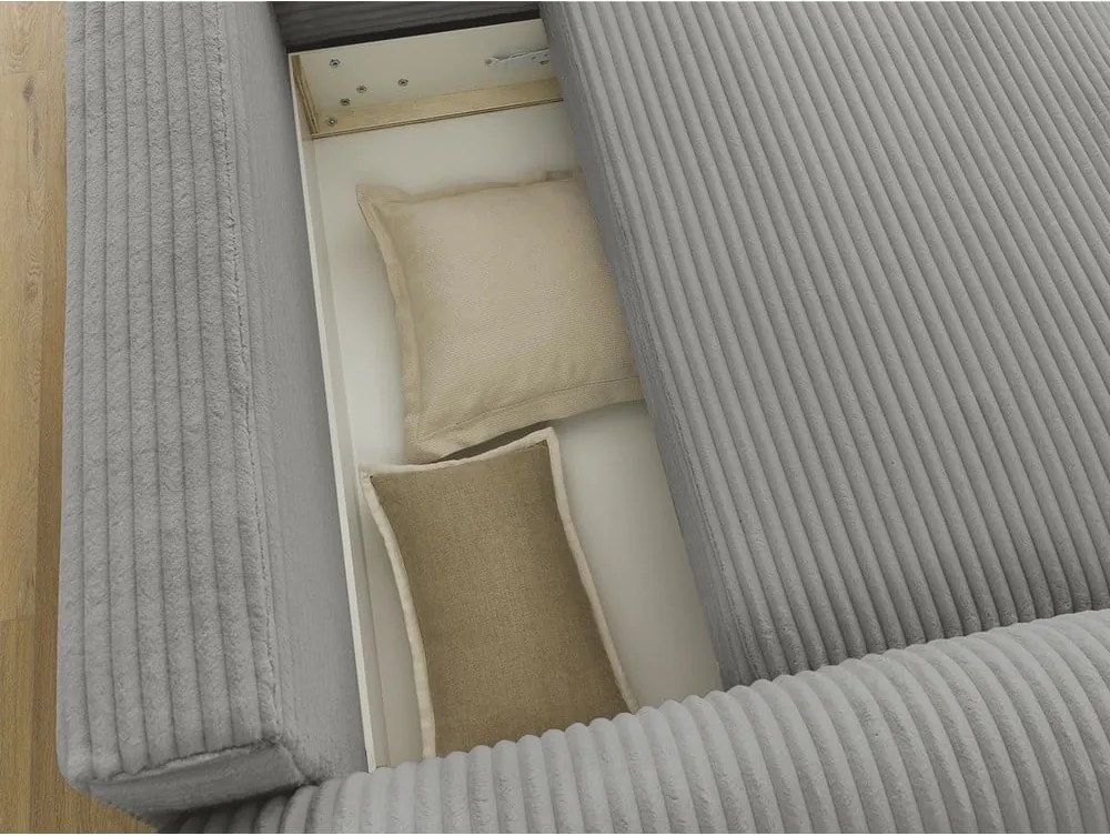 Divano angolare in grigio scuro allungabile (con penisola a destra) con rivestimento in velluto a coste Lucien – Bobochic Paris