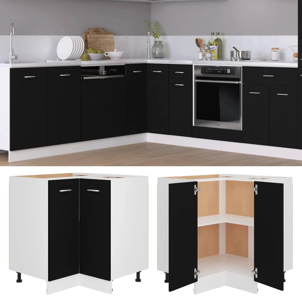 Armadio Angolare Nero 75,5x75,5x81,5 Cm İn Legno Multistrato /