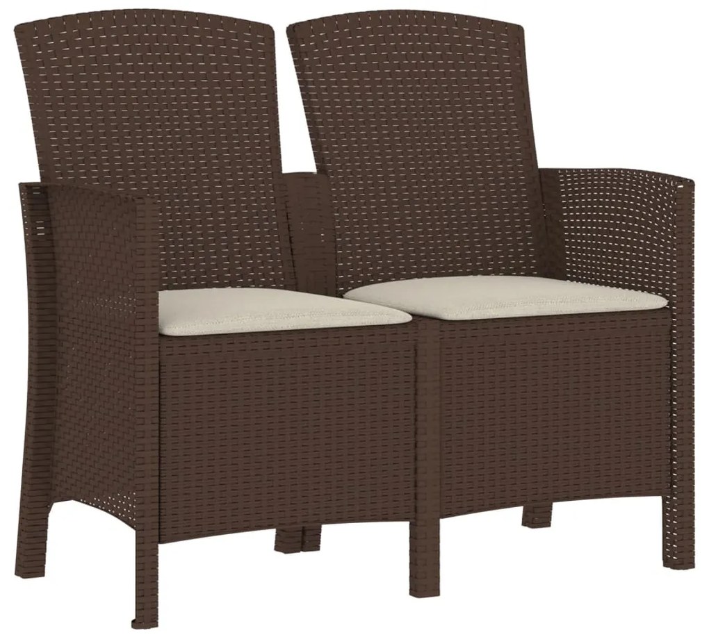 Sedia da giardino a 2 posti con cuscini pp rattan marrone