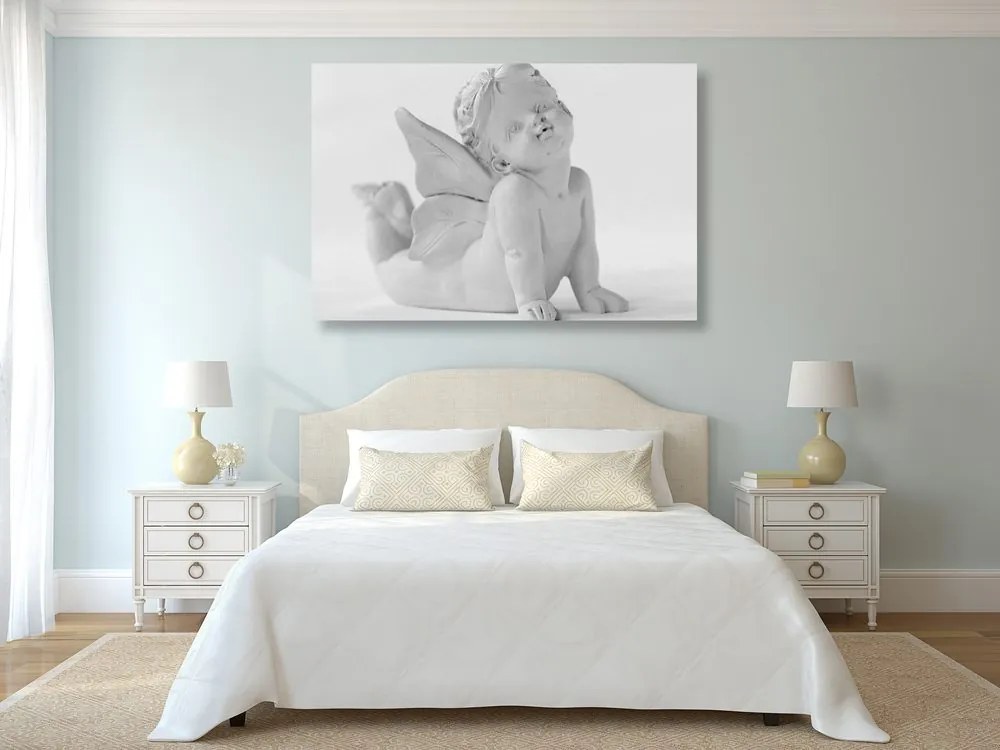 Quadro su tela – Statua d'angelo adorabile in bianco e nero