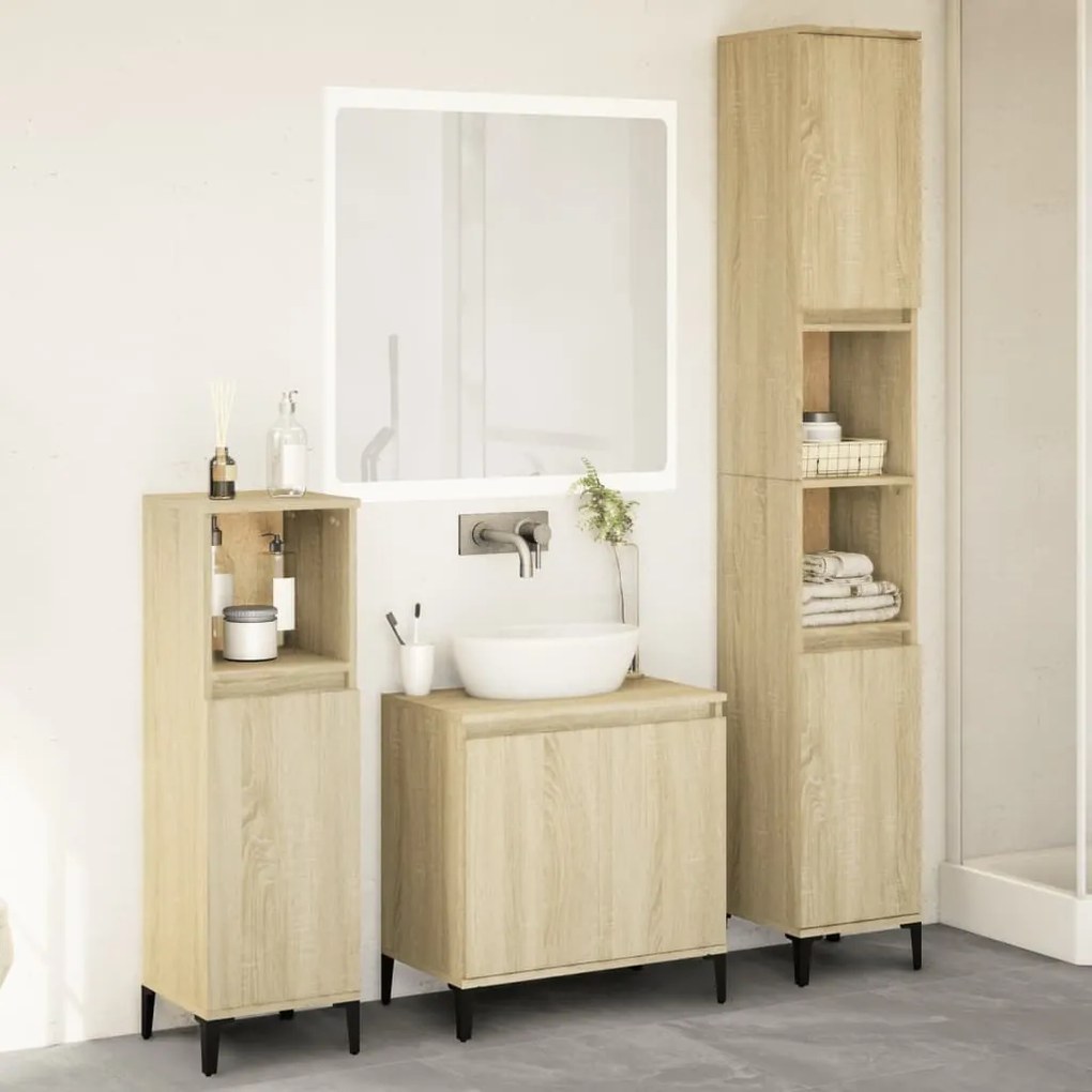 Set mobili da bagno 3 pz rovere sonoma in legno multistrato