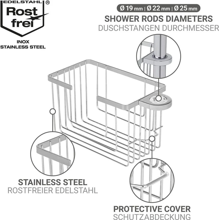 Mensola da bagno senza foratura color argento lucido in acciaio inox Valognes – Wenko