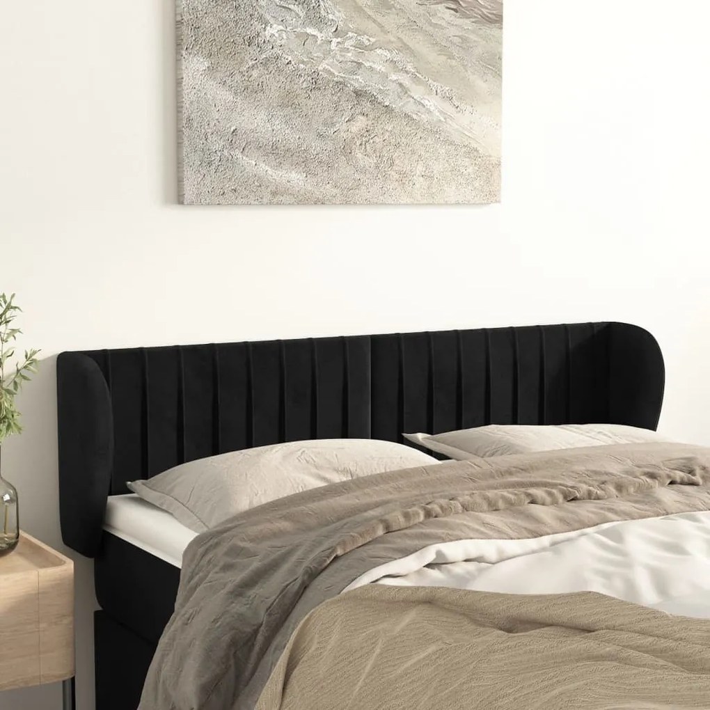 Testiera Ad Orecchio Nera 147x23x78/88 Cm İn Velluto /
