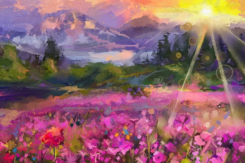 Quadro su tela – Dipinto a olio paesaggistico colorato