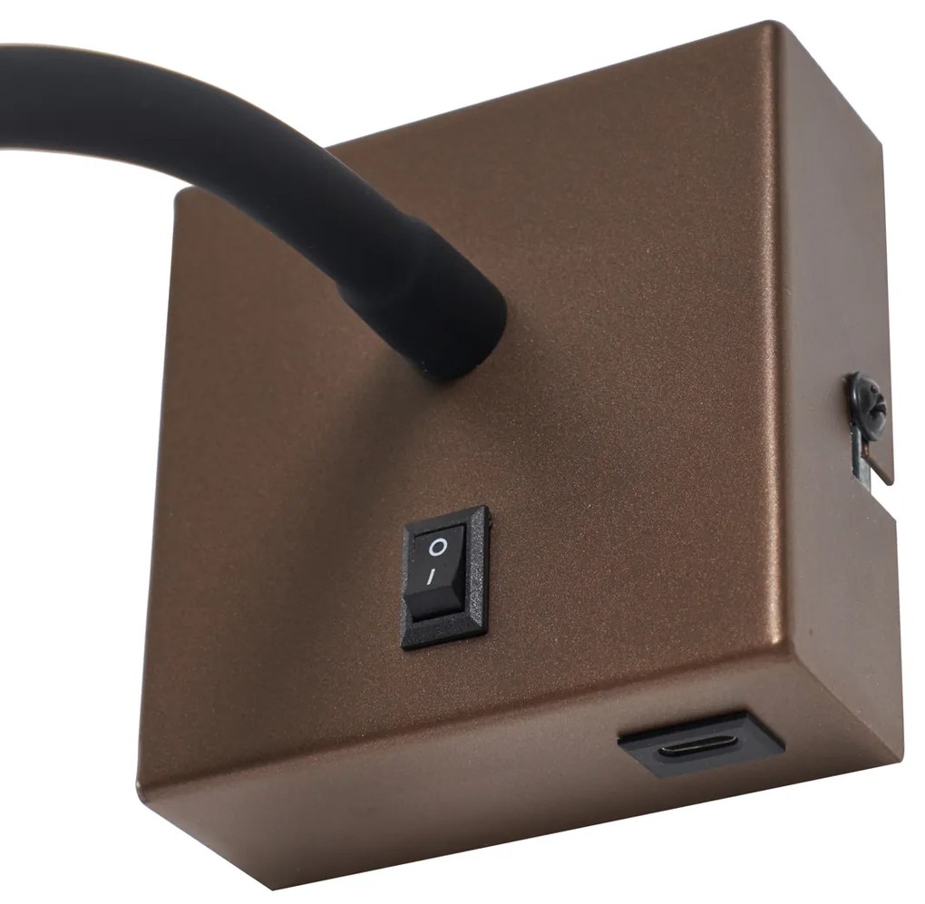 Lampada da parete moderna bronzo con porta USB-C - Gosna