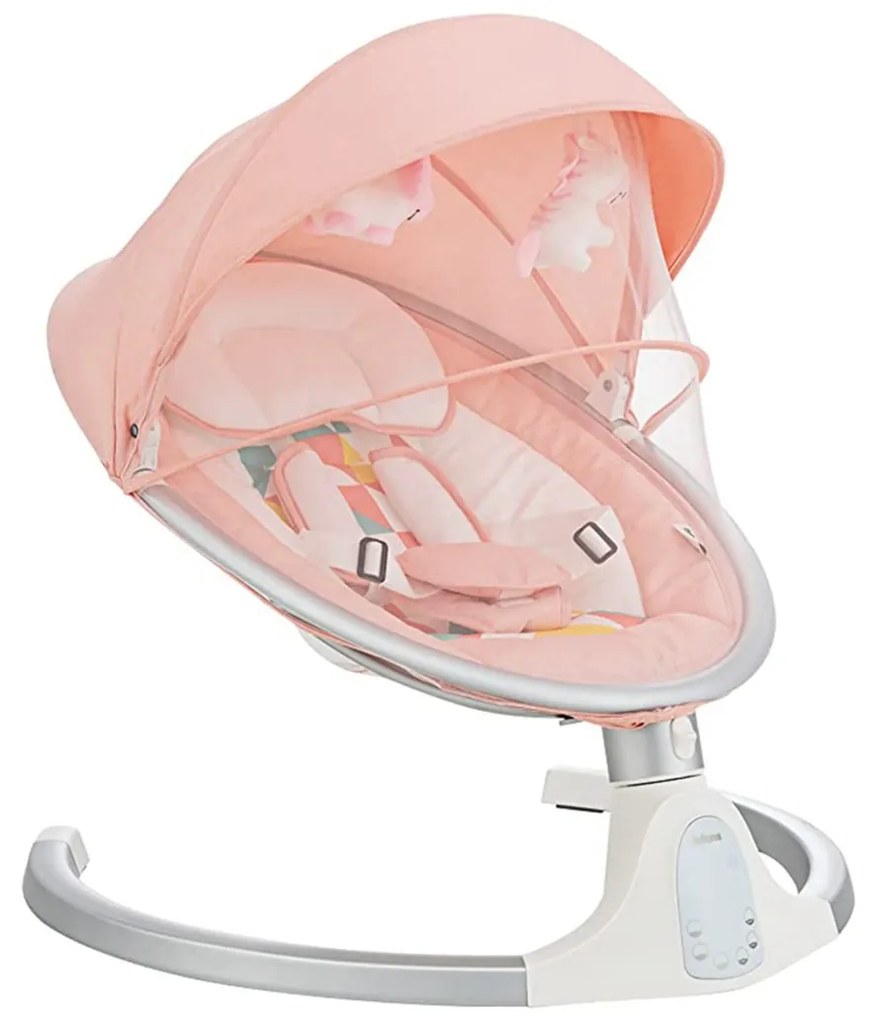 Costway Sdraietta portatile per bambini con 5 movimenti e telecomando, Sdraietta elettrica con funzione timer Rosa