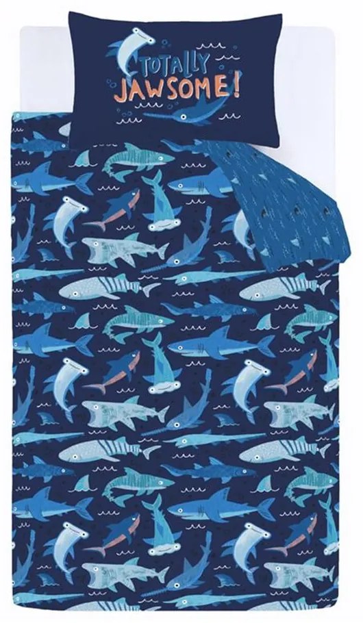 Biancheria da letto per bambini blu per letto singolo 135x200 cm Jawsome Shark – Catherine Lansfield