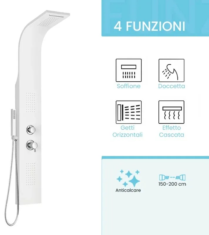 Colonna doccia idromassaggio in alluminio bianco opaco con 4 getti