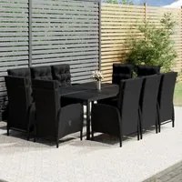 Set da Pranzo per Giardino 11 pz Polyrattan Nero