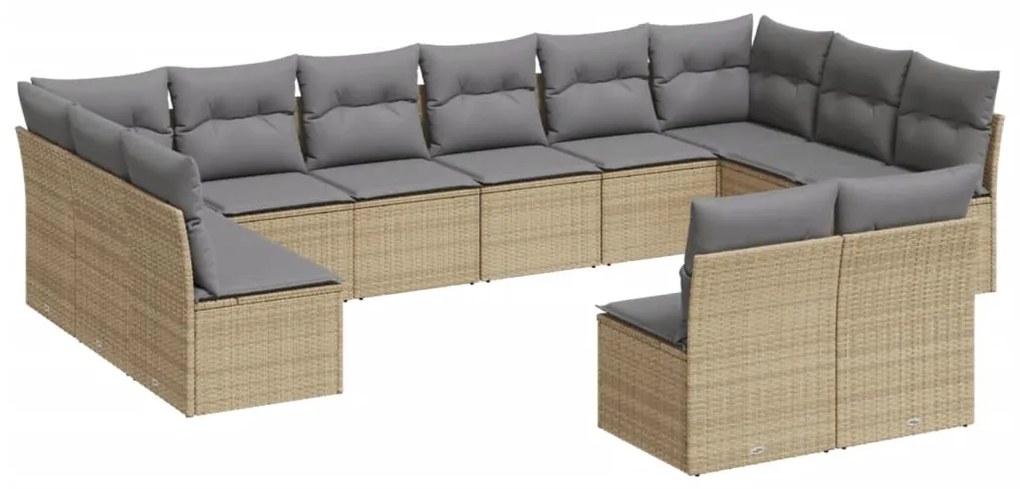 Set divani da giardino 12 pz con cuscini beige in polyrattan