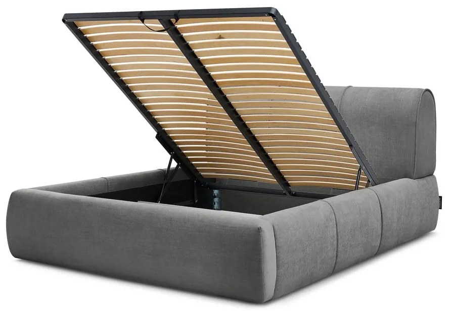 Letto matrimoniale imbottito grigio con contenitore con griglia 160x200 cm Vernon - Bobochic Paris
