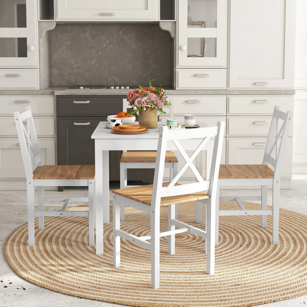 Set 4 Sedie per Cucina e Soggiorno con Schienale a Croce 41x46,5x86 cm in Legno di Pino Bianco e Rovere...