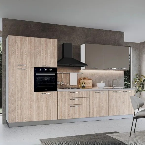 Cucina Reversibile 360 Cm Bianco E Rovere Con Pensili Tortora Iris