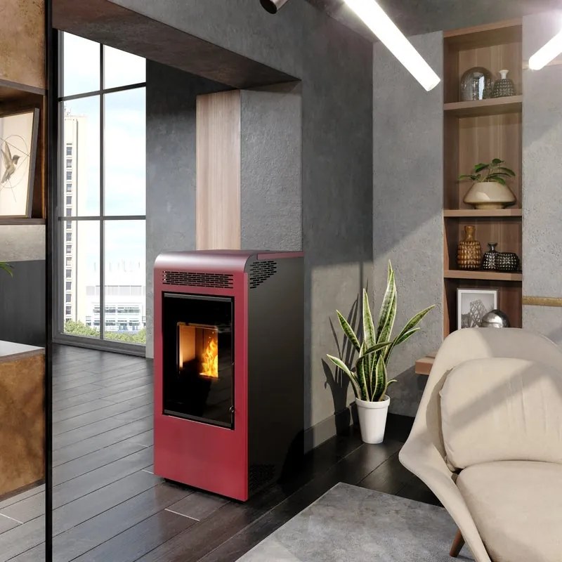 Stufa a pellet canalizzata Gaia 13.53 kW bordeaux