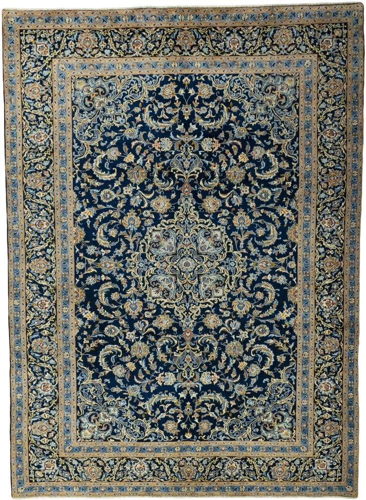 Kashan Tappeto 300 x 410 Blu (Iran) Annodato A Mano
