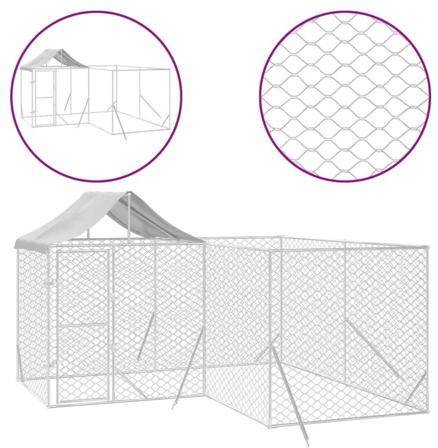 Cuccia cani da esterno tetto argento 4x4x2,5 m acciaio zincato