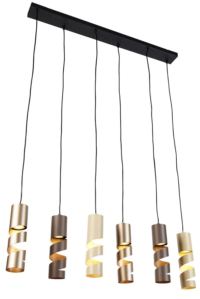 Lampada a sospensione moderna nera con 6 luci color talpa e beige - Stream