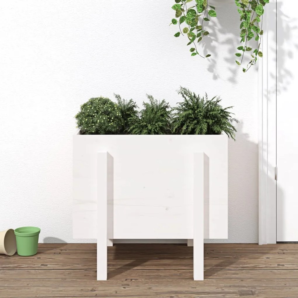 Fioriera Da Giardino Bianca 62x50x57 Cm Legno Massello Di Pino /
