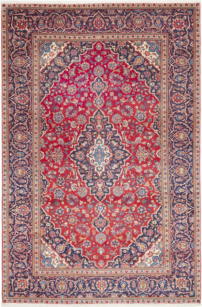 Kashan Tappeto 290x190 Rosso (Iran) Annodato A Mano