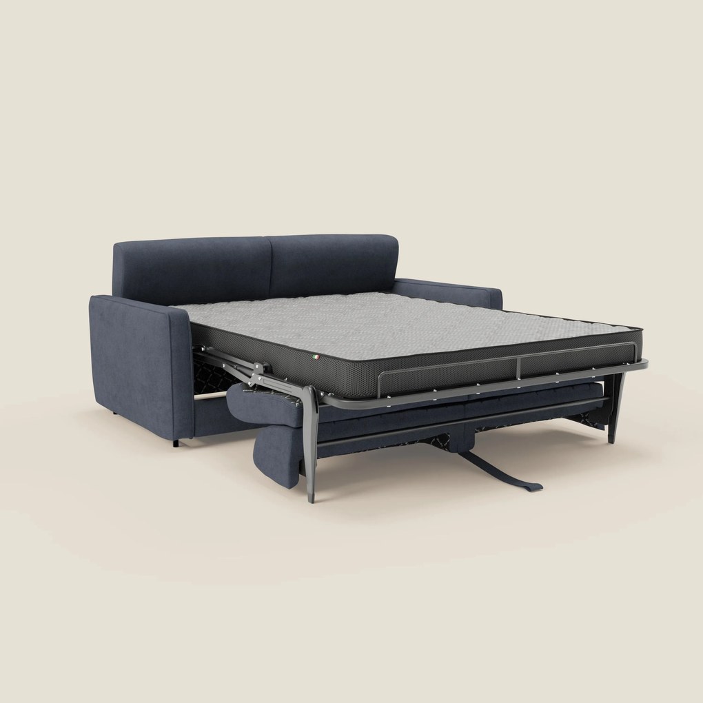 Nivon Divano letto moderno materasso H16 cm con poggiatesta in tessuto impermeabile T25 blu denim