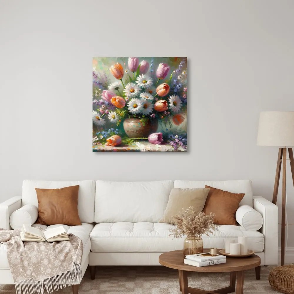 Quadro su tela – Fiori colorati in vaso