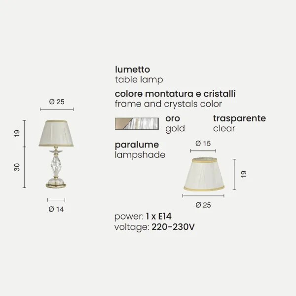 Lampada da tavolo 1306 in vetro soffiato lavorato a mano Oro 25x49 cm