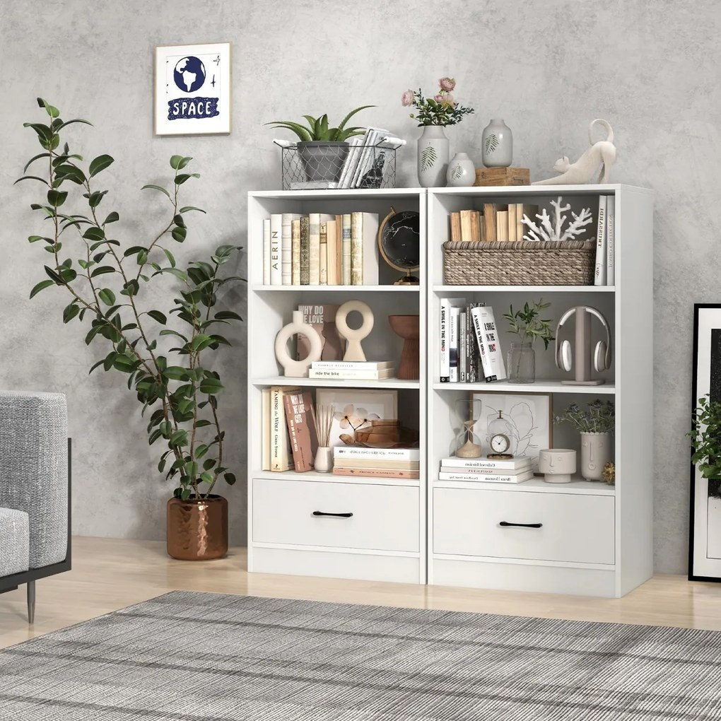 Costway Libreria da terra in legno con cassetto, Scaffale espositivo a 4 livelli per casa 60x38x120cm 3 Colori