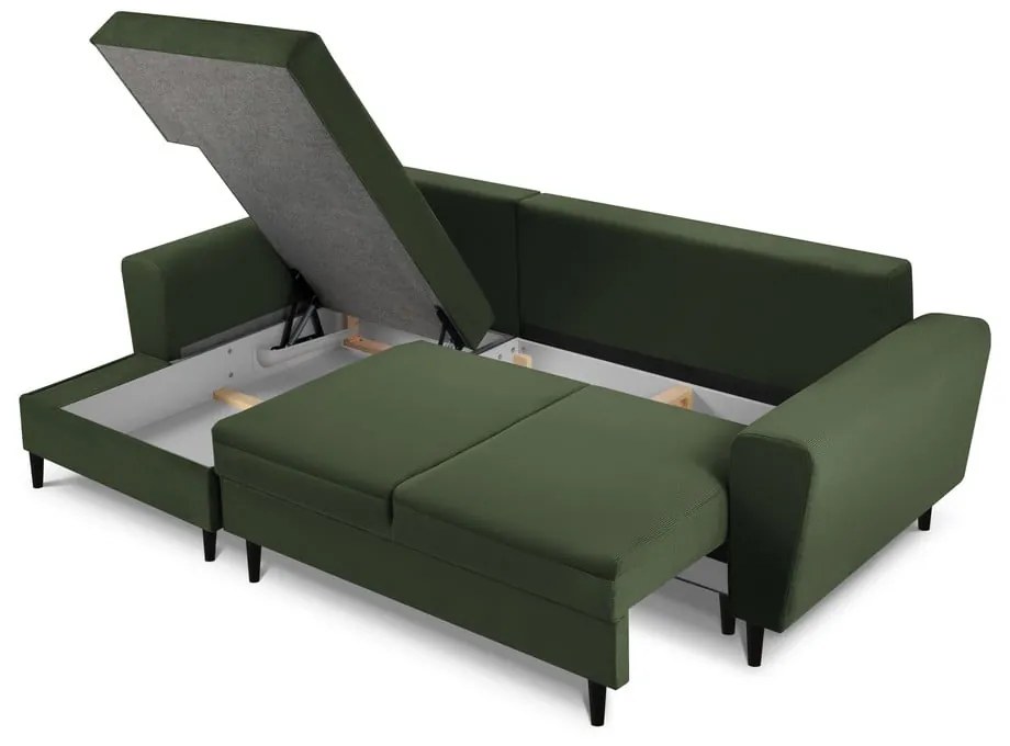 Divano letto in velluto a coste verde, angolo sinistro Moghan - Micadoni Home