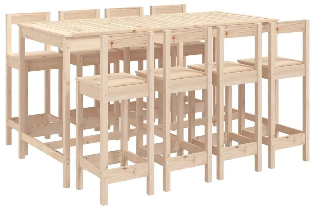 Set bar da giardino 9 pz in legno massello di pino