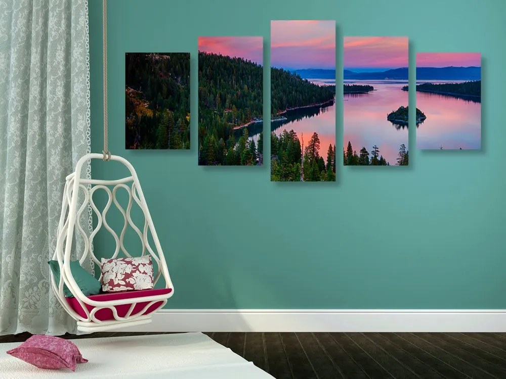 Quadri 5 pezzi – Lago al tramonto