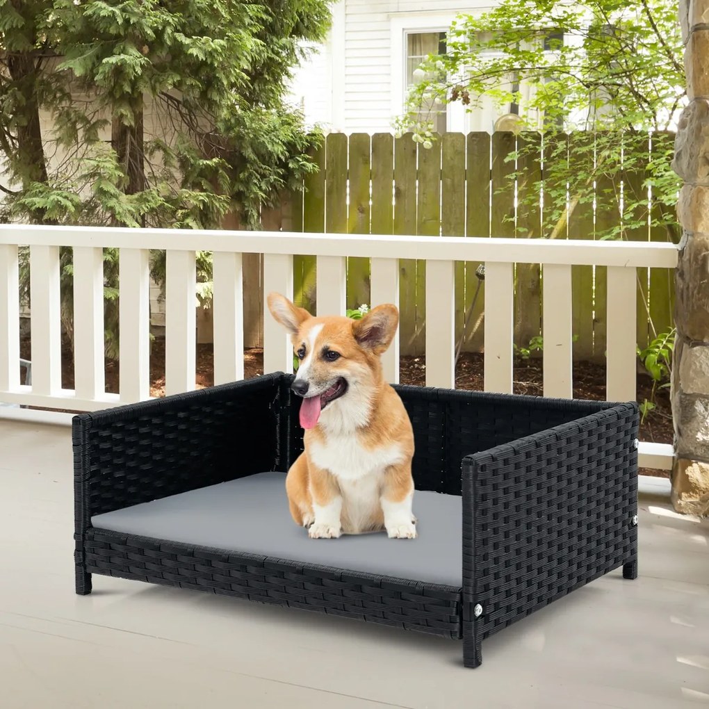 Costway Letto per cani in rattan con cuscino morbido impermeabile telaio metallico, Divano per gatti 62x46x25cm Grigio