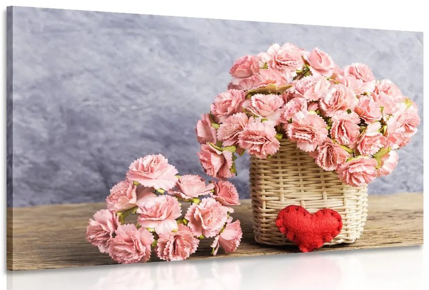Quadro su tela – Bouquet di garofani rosa in cesto