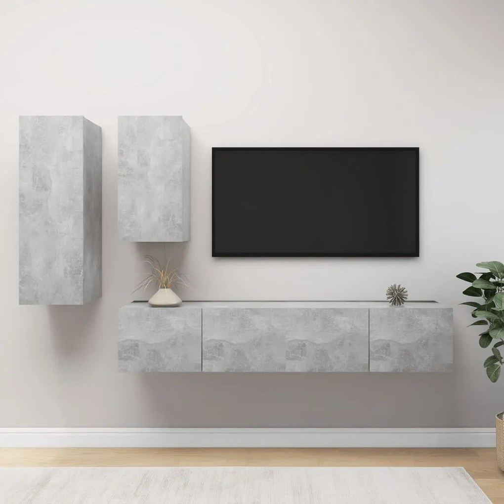 Set porta tv 4 pz grigio cemento in truciolato