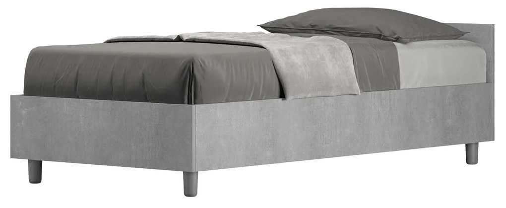 Letto singolo senza rete, con rete e contenitore 80x200 Nuamo, Cemento / Senza Rete