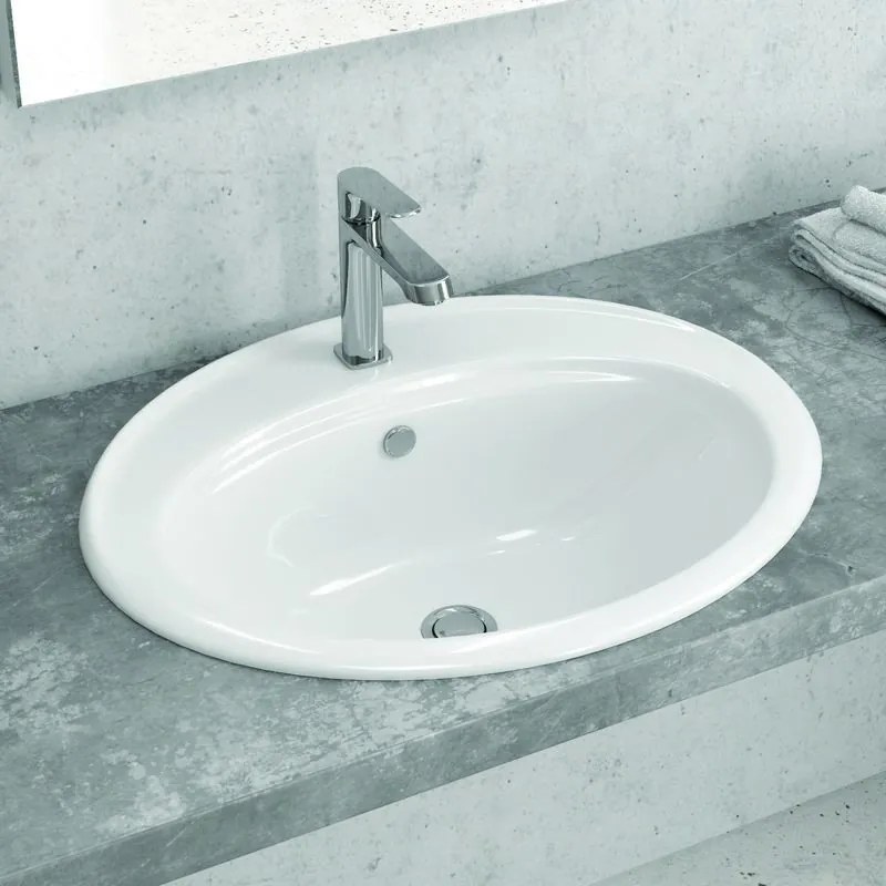 Lavabo da incasso soprapiano 56.5cm ceramica bianca | Litos-655 - KAMALU