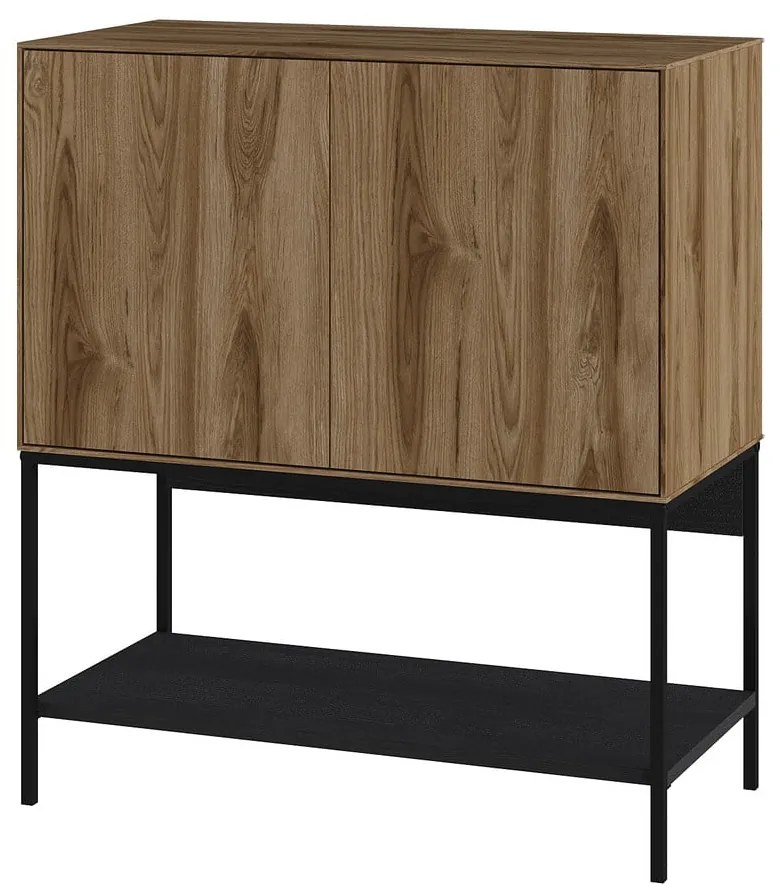 Mobile effetto rovere con decoro nero-naturale 80x90x40 cm Amira - Marckeric