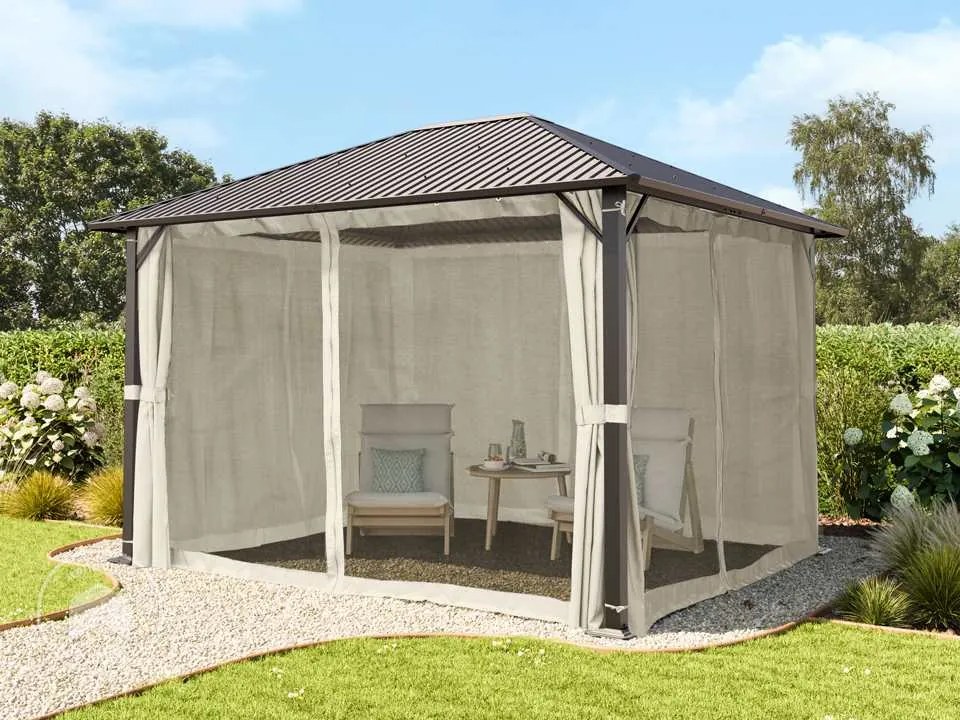 TOOLPORT Gazebo da giardino 3x3,65m, Hardtop, 4 teli laterali, crema - (300222)