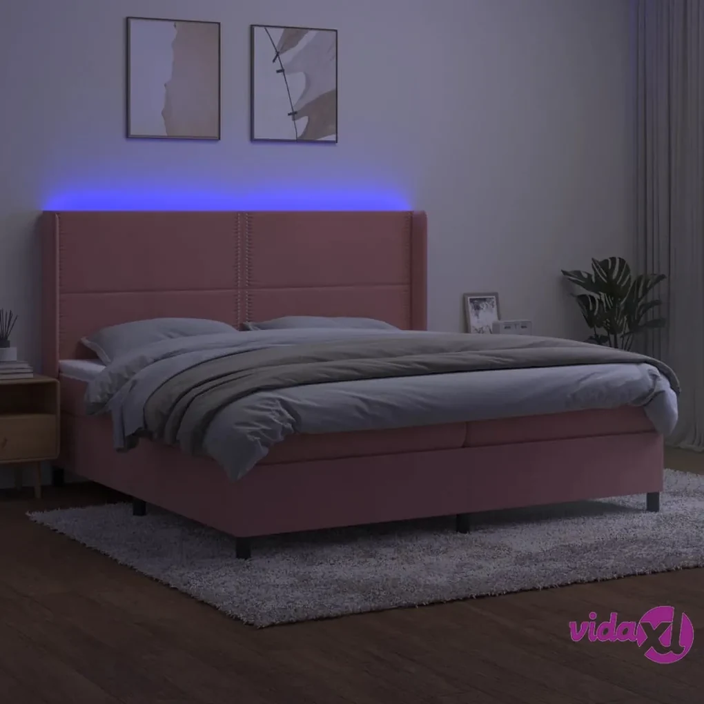 vidaXL Letto a Molle con Materasso e LED Rosa 200x200 cm in