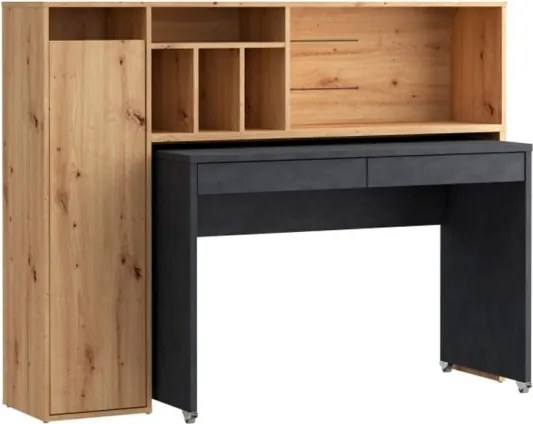 Scrivania Salvaspazio Estraibile Con Anta Laterale 154 Cm Drox Rovere E Grigio Scuro