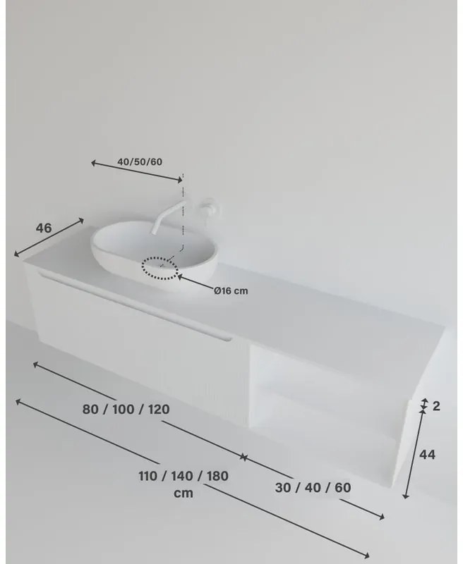 Mobile da bagno sotto lavabo MADERO verde laccato L 140.5 x H 46 x P 46 cm 1 cassetto, lavabo non incluso