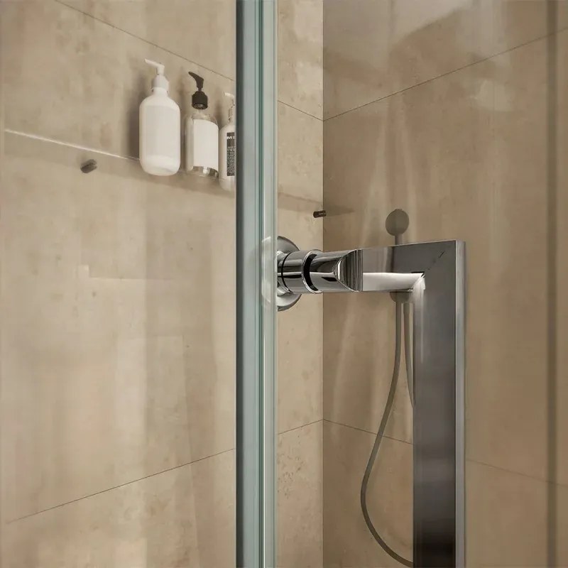 Box doccia angolare 80x100 con porta battente cristallo trasparente e profili cromati Nylo