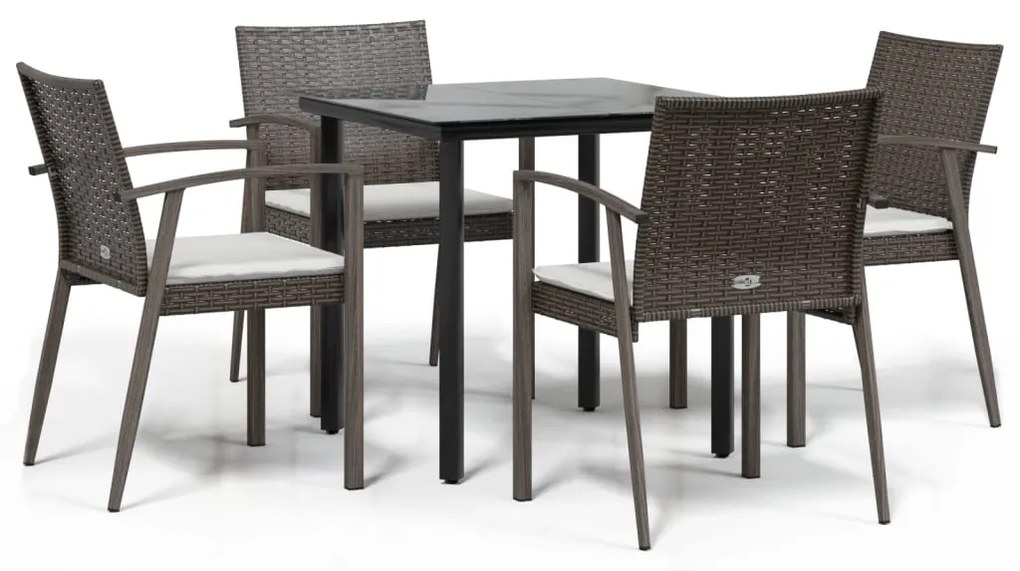 Set Pranzo da Giardino 5pz con Cuscini in Polyrattan e Acciaio