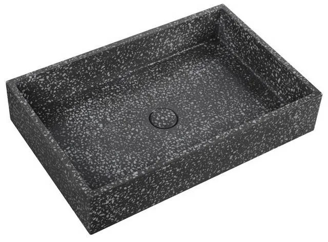 Kamalu - lavabo da appoggio rettangolare con finitura terrazzo nero | kterd-600n