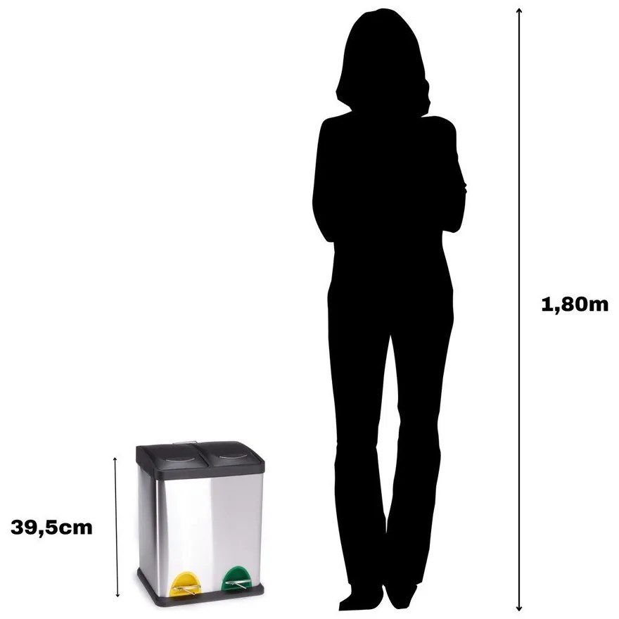 Cestino per la spazzatura 2x8 l color argento opaco in acciaio per raccolta differenziata/con pedale Tri Selectif – MSV