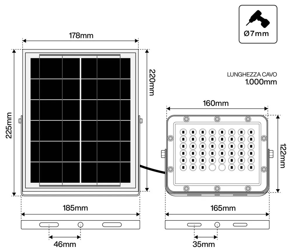 Faro Solare LED Lumileds 50W, 5.000k Dimmerabile Aut. 10h IP65 Colore Bianco Freddo 5.000K