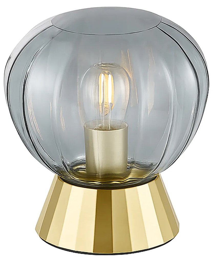 Lampada Da Tavolo Moderna Sydney Base Oro E Sfera In Vetro Fumé 1 Luce E14