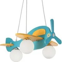 Lampadario Contemporaneo Avion Legno Azzurro 3 Luci E14