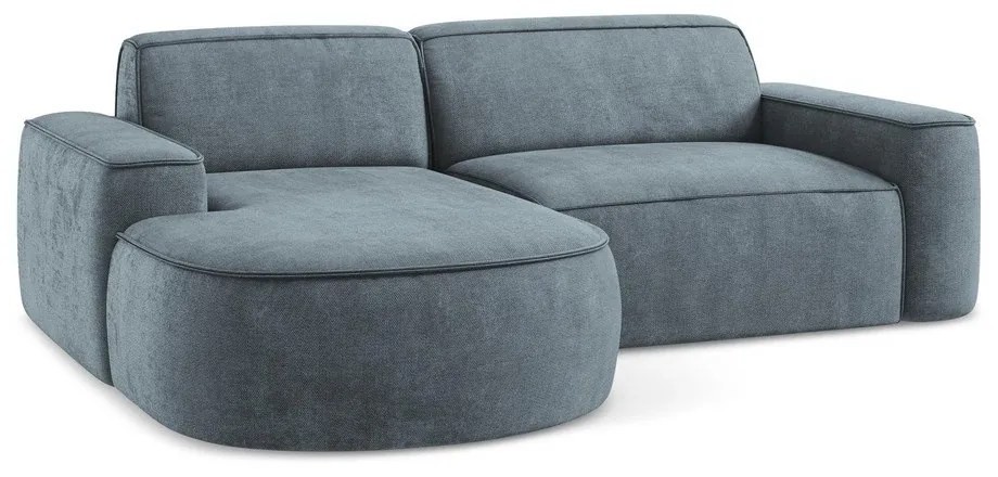Divano angolare blu polveroso (con penisola a sinistra/con chaise lounge) con rivestimento in ciniglia Omao – Makamii